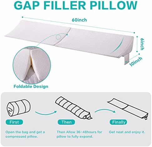 SLIGUY Queen Size Bed Wedge Pillow Headboard Pillow Mattress Wedge Bed Gap Filler Fill The Gap (0-7") Between Your Headboard and Mattress for Sleeping Backrest Pillow（White 60"x10"x6"）