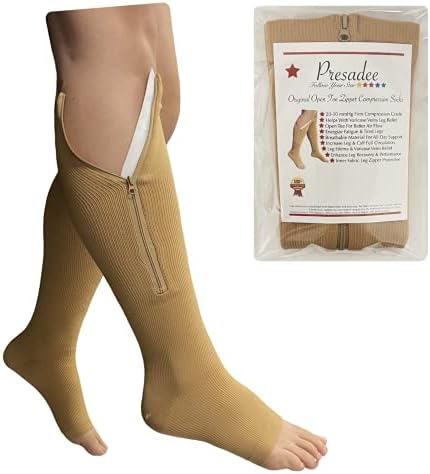 Original Open Toe 20-30 mmHg Firm Compression Circulation Zipper Socks (Beige, S/M)
