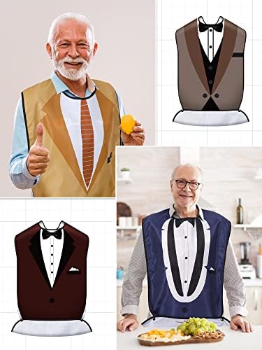 8 Pcs Adult Bib for Eating Bow Tie Pattern Machine Washable Clothing Protector Senior Adult Bibs with Optional Crumb Catcher and Adjustable Snap Closure for Elderly Men Women, 34 x 18 Inch, 8 Styles