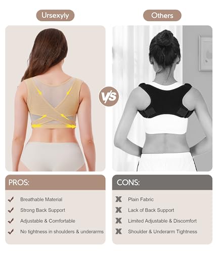 URSEXYLY Upper Back Brace for Women Breathable Posture Corrector Posture Support Back Straightener Pain Relief(Beige,L)
