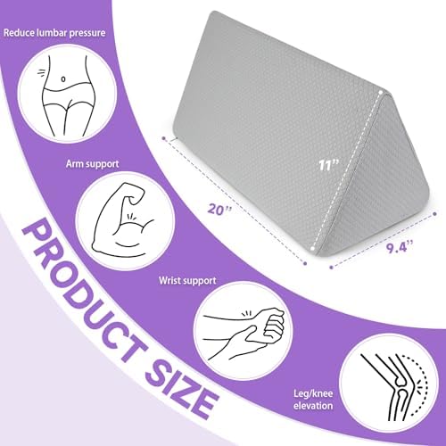 Small Wedge Pillow, Small Wedge Pillow for Sleeping, Foam Wedge for Yoga, Laptop, Memory Foam Positioning, Foam Pillow for Bed, Provide Support and Relieve Fatigue(Grey-20in)