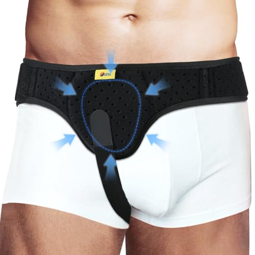 TENB Hernia Belt for Men Hernia Support Truss Inguinal or Sports Hernia, Adjustable Waist Strap with Removable Compression Pads Breathable Material (Black, X-Large)
