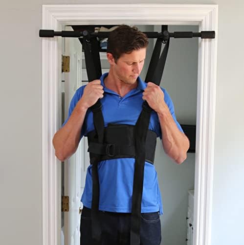 Sit and Decompress Back Stretcher 3 Minutes A Day Low Back Traction Therapy Spinal Decompression Inversion Table Alternative Safe for All Back Conditions (Medium Harness with Bar)