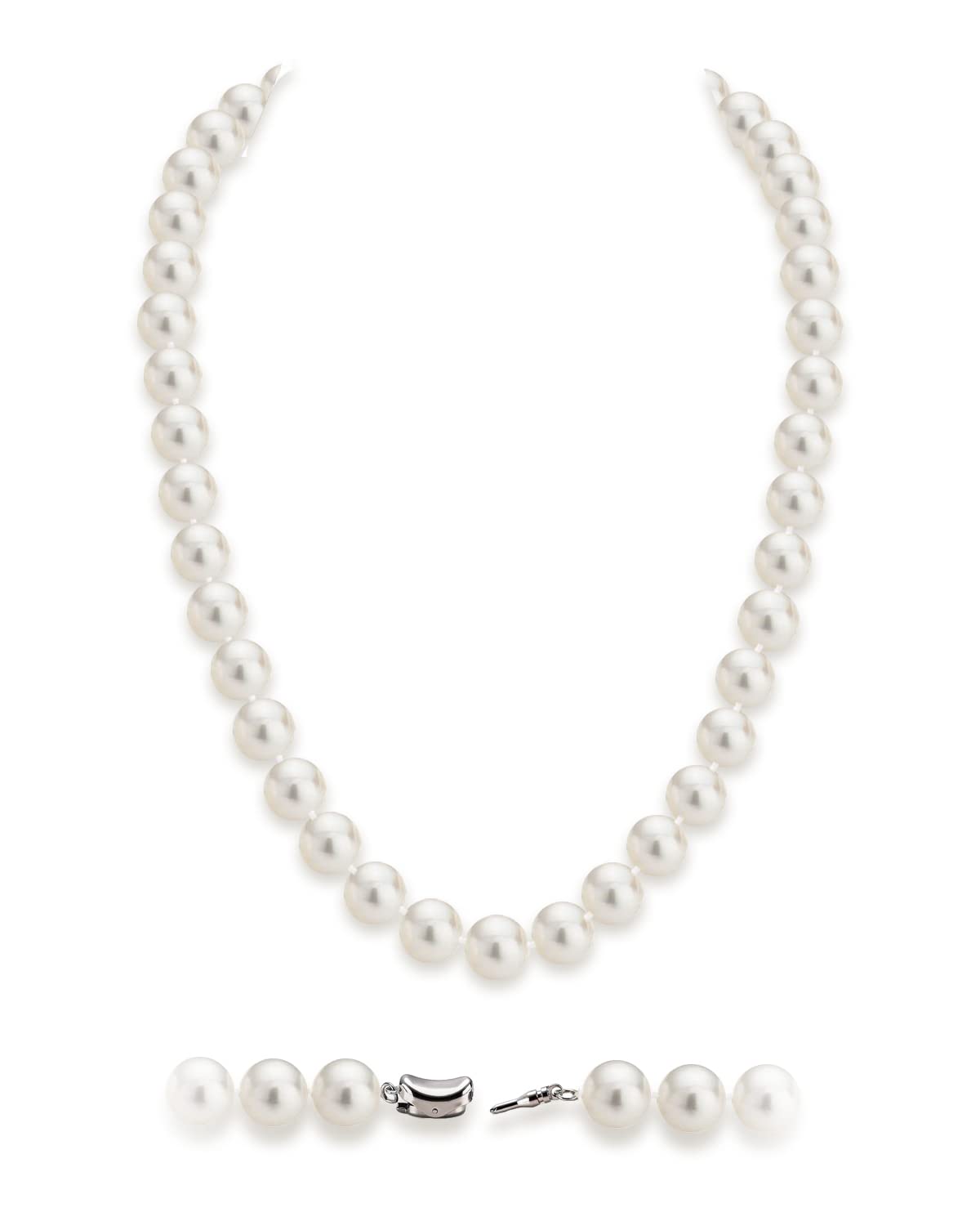 HUWODY Round White Simulated Shell Pearl Necklace Strand Pearl Choker Necklace Jewelry for Women 10mm 22inch