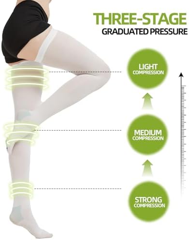 2 Pairs Thigh High Anti Embolism Compression Stockings for Women & Men, 15-20mmHg TED Hose Socks, Medium