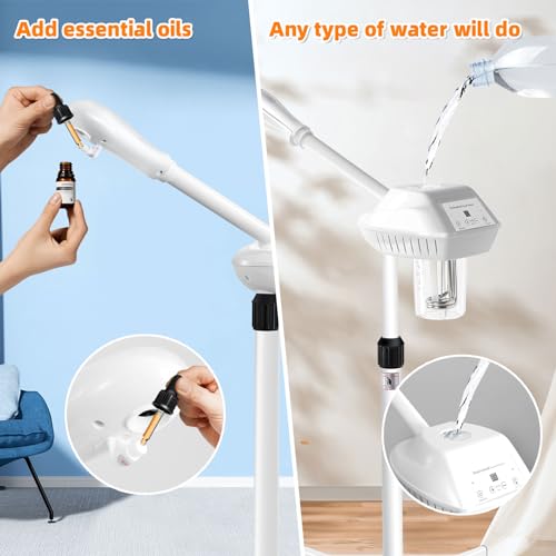 Professional Facial Steamer, Face Steamer on Wheels, SPA Ozone Steamer, Standing Face Steamer for Spa, Salon and at Home Use