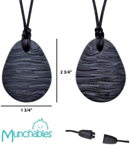 Munchables Tear Drop Chew Necklace - Sensory Chewable Jewelry (Wavy Charcoal)