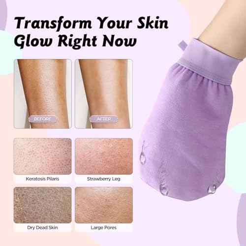 LOTTA Dual-Sided Exfoliating Gloves - Natural Viscose & Sisal for Deep Body Scrub & Massage - Gentle for Sensitive Skin - Replaces Loofah (Purple-Medium)