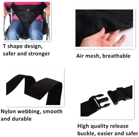 Wheelchair Safety Seat Belt, Breathable Medical Hospital Straps, Adjustable Safety Harness, Anti-Slip Chair Waist Lap Strap Auto Style for Elderly, Patients, Disabled (Black)