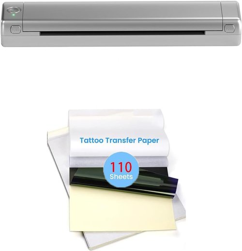 Phomemo M08F Bluetooth Tattoo Stencil Printer & Tattoo Transfer Paper - 110 Sheets A4 Size Portable Stencil Printer for Tattooing, Compatible with Smartphone & PC, Silver