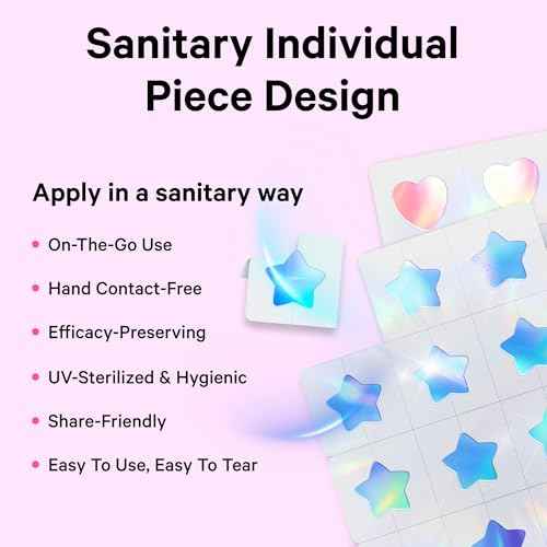 Sosky Hologram Pimple Patches for Face, Hydrocolloid Acne Patches with Salicylic Acid, Cute Star Zit Stickers,Colorful Blemish Covers,48 Count Pink Moon Flower
