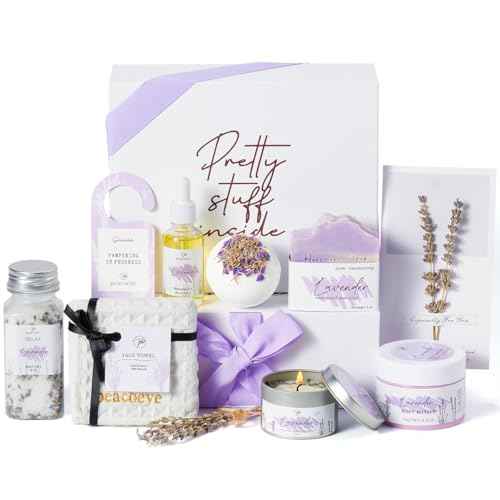 Gifts for Women Spa Gifts Lavender Bath Gift Baskets Relaxing Self Care Gift for Mom Her Sister Wife Auntie Home Bath Kit Care Package Birthday Friendship Gift Ideas