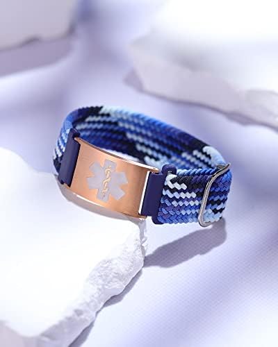 Personalized Sport Medical Alert Bracelets for Women Men - Custom Medical ID Bracelets with Free Engraving - Hook and Loop/Elastic/Stainless Steel/Silicone Watch Wristband Emergency Bracelet