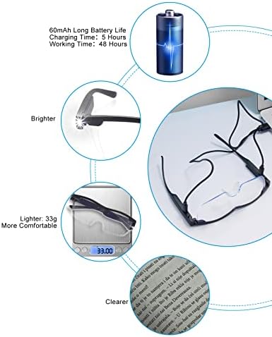 OKH 200% Magnifying Glasses with Light, Rechargeable LED Lighted Magnification Eyeglasses, Anti Blue Light, Bright Sight Hands Free Magnifier for Close Work, Craft, Jewellers, Reading, Hobby