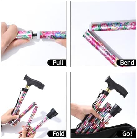 Walking Cane ATMTV Cane for Woman | Mobility & Daily Living Aids | 5-Level Height Adjustable Walking Stick | Comfortable Plastic T-Handle Portable Folding Cane with Replace Tip Purple Flower