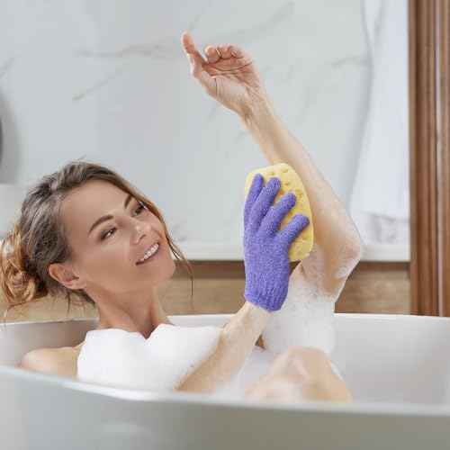 LemonRoad 48 Pcs Exfoliating Bath Gloves Individually Wrapped Bath Sponges Body Scrub Exfoliating Gloves with Case Body Scrubber for Dead Skin Remover Loofah Washcloth Mitt Men Women