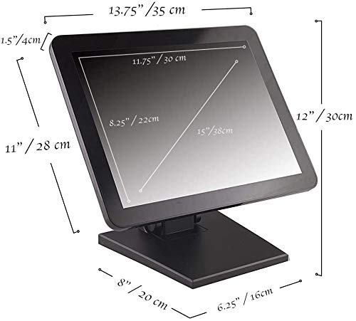 ANGEL POS 15-Inch 4:3 Capacitive LED Backlit Multi-Touch Monitor, True Flat Seamless Design Touchscreen with Metal POS Stand, for Office, POS, Retail, Restaurant, Bar, Gym, Warehouse