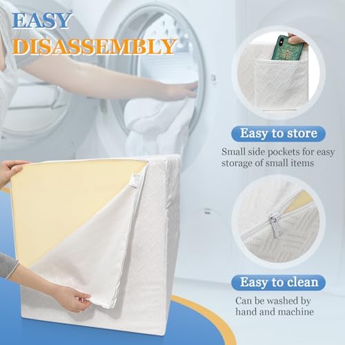Wedge Pillow Case Cover Leg Elevation Pillow Cover Bed Wedge Pillowcase Replacement Leg Knee Rest Pillow Protector with Zipper＆ Pocket 24x21x8 (Waterproof Wedge Pillow Cover Only)