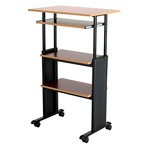 Safco 1929CY MUV Mobile Stand-Up Height-Adjustable Desk,Keyboard Storage, Steel Frame Construction, Durable Melamine Laminate Work Surface, 4 Wheels, Narrow Design