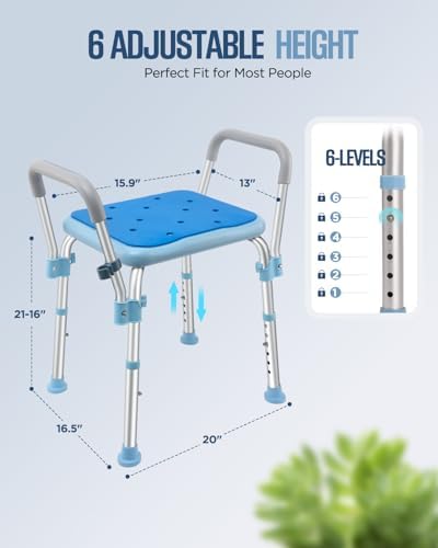 Bath Chair Bench with Arms, Medical Shower Bench Bath Stool Safety Seat for Elderly, Adults, Disabled, Blue Shower Stools