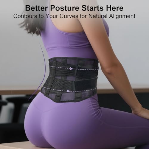 Ultra Breathable Back Brace for Lower Back Pain Relief – Lightweight Thin Soft Back Support Brace for Women & Men – Dual Adjustable Lumbar Support Belt for Herniated Disc, Sciatica, Scoliosis