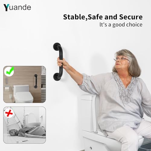 4 Pack 12 Inch Shower Grab Bar, YuanDe Matte Black Bathroom Grab Bar Handle w/Anti-Slip Knurled Grip, Stainless Steel Bath Balance Bar, 1.25" Diameter Safety Hand Rail Support,Handicap Injury Elderly