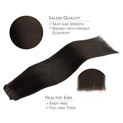 WENNALIFE Clip in Human Hair Extensions, 22 Inch 120g 7pcs Dark Brown Hair Extensions Clip In Human Hair Remy Clip in Hair Extensions Real Human Hair Double Weft