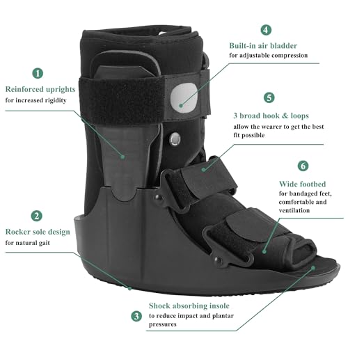 Short Walking Boot, Air CAM Fracture Boot Protection Walker with Plastic Molded Uprights Support for Sprained Ankle Injured Broken Foot Recovery Fits Left or Right Foot Medium