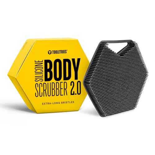 TOOLETRIES Body Scrubber 2.0 ? Premium Silicone Scrubber for Cleaning, Exfoliating Your Skin ? Extra Long Lather Boosting Bristles with Ergonomic Handle, Long-Lasting & Easy to Clean - Charcoal