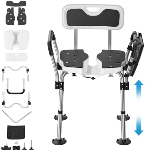 FORTEMOTUS Shower Chair for Inside Shower 400 lbs, Shower Chair for Elderly and Disabled with U Shaped Seat, Padded Arms and Back, Adjustable Height for Bathtub, Bathroom