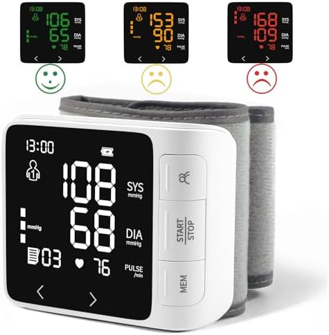 huangirl Wrist Blood Pressure Monitor | Wrist Blood Pressure Monitors for Home Use | Automatic Blood Pressure Monitor Wrist Blood Pressure Cuff with 2 Users Memory LCD Display Hypertension Alarm