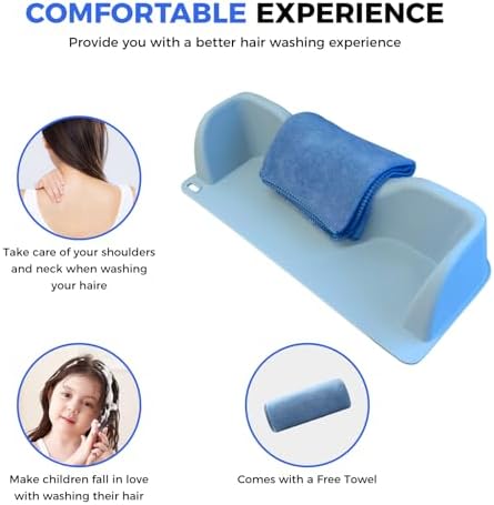 Portable Hair Wash Basin for Kids and Teens,Tear-Free Shampoo Bowl with Neck Support for Sink or Bathtub,Stress-Free Hair Washing (Blue)
