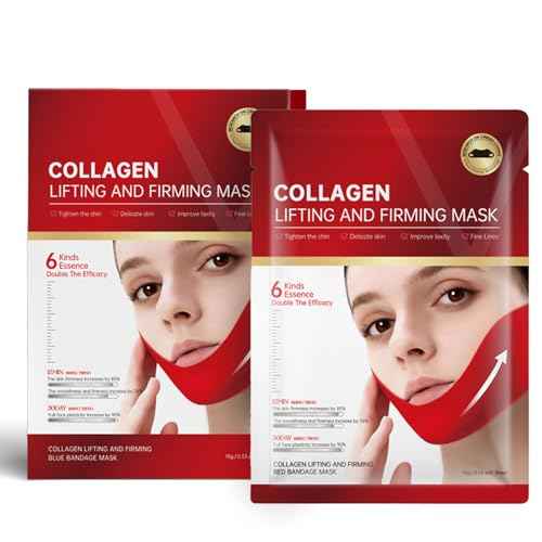 V-Line Lifting Collagen Mask for Double Chin Reduction | Chin Strap & Neck Firming Mask | Hyaluronic Acid, Aloe Vera, Cica for Firming and Sculpting | 5 Pcs (Unisex)
