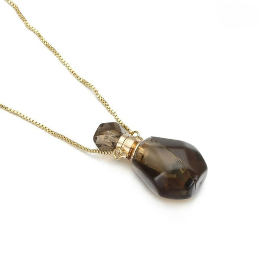14K Yellow Gold Natural Stone Vial Necklace For Women - Glass Vial Pendant Necklace Water Drop Jar Perfume Necklace - Water Container Vial Necklaces For Liquid Oil Diffuser Vial Jewelry