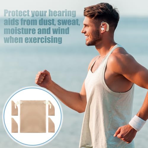 Nuanchu 2 Packs Hearing Aid Comfort Protection with Storage Bag Hearing Aid Cover Fits 1" to 1.25" Protect Amplifiers from Dirt, Sweat, Wind(Fits 1" to 1.25",Khaki)