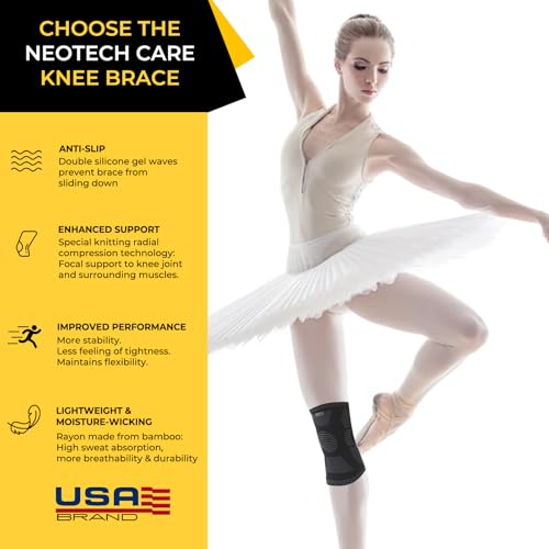 NeoTech Care Knee Support Brace - Breathable - Men, Women, Right or Left (Black Color, Size S, 1 Pair)