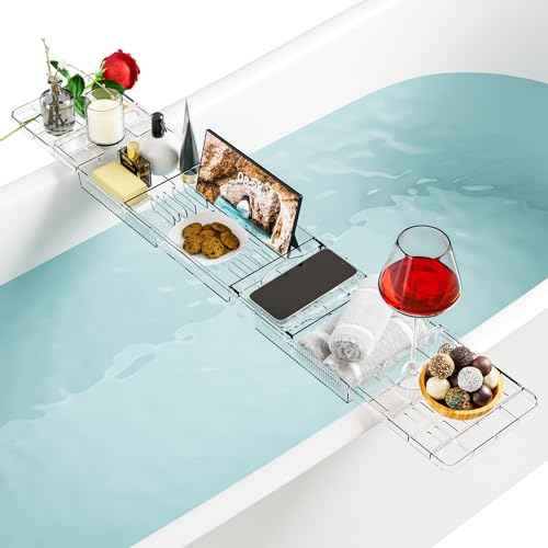 Yieach Iuxury Bathtub Trays For Tub,Expandable Bath Shelf Over Tub,Clear Bath Table,Bath Board,Bath Caddy Tray and Bath Tub Accessories for Women Relaxing With Bath Reading Book and Ipad Holder,1 Pack
