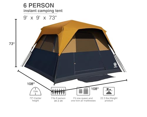 EVER ADVANCED 6 Person Camping Tent, Blackout Design Tent for Camping Instant Cabin Tents for Family with Rainfly, 60s Easy Setup, Water-Resistant