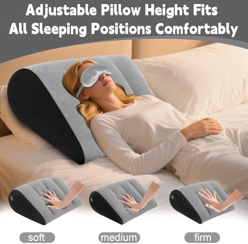 TheClover Inflatable Wedge Pillow for Traveling – Portable Bed Wedge for Sleeping in Bed & Home, Ergonomic Support for Reading, Relaxing & Acid Reflux Relief (Grey)