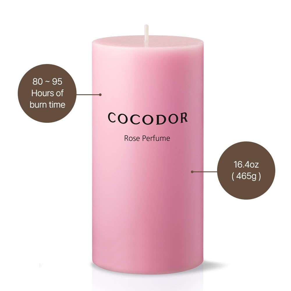 COCODOR Scented Pillar Candles, 3x6 Inch, Black Cherry, Candle Set of 3, Long Buring 85 Hours, Candles for Weddings, Party, Dinner, Home Decor.