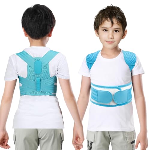 Posture Corrector for Kids,Adjustable Children Posture Corrector for Boys/Girls,Breathable Back Support Belt with Spine Lumbar Shoulder Braces for Hunchback，Spine Corrector (Blue, X-Large)
