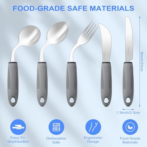 Adaptive Utensils,Weighted Utensils for Hand Tremors,Utensils for Parkinsons Patients,Elderly,Arthritis,Weak Hand Grip,Tremors&Handicapped.Stainless Steel Knife,Fork and Spoons Set (5pcs Right-Handed)