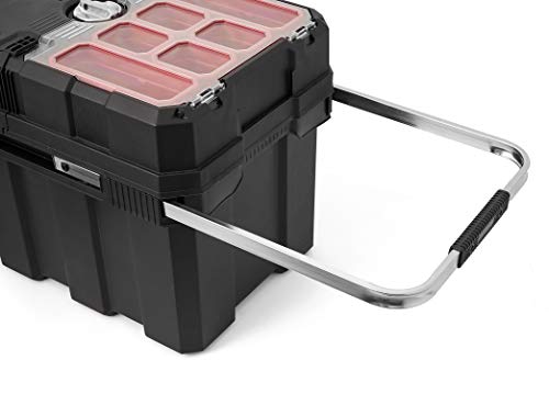 Keter Masterloader Resin Rolling Tool Box with Locking System and Removable Bins – Perfect Organization and Storage Chest for Power Drill, Tape Measure, and Screwdriver Set, Black