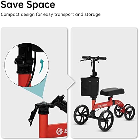 ELENKER Best Value Knee Walker with 10" Front Wheels Steerable Medical Scooter Crutch Alternative with Dual Braking System Red