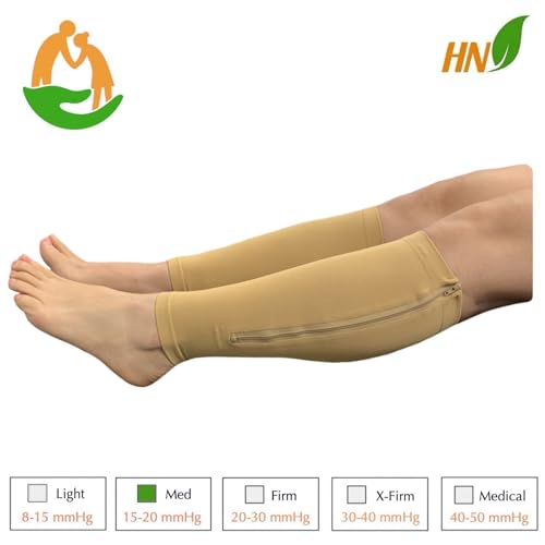 Seniors Care Footless 15-20 mmHg Compression Shin Calf Leg Men Women 1 Pair Zipper Sleeves (Nude, 5X-Large)