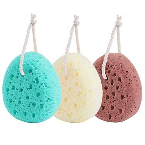 3 Pcs Bath Sponge for Women, Men, Teenager, Body Wash Sponges Loofah Body Scrubber, 3 Colors & Large Size Shower Pouf Cleaning Loofahs for Shower Exfoliating