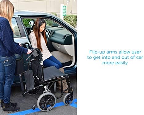 NOVA Medical Products NOVA Lightweight Transport Chair with Locking Hand Brakes, 2” Rear Wheels, Removable & Flip Up Arms for Easy Transfer, AntiTippers Included, Black, 1 Count