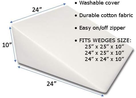 MoonRest 7”, 10”, 12”- inch Foam Bed Wedge Zippered Cover/Pillow Replacement Cover (24" X 24" X 10", Olive)