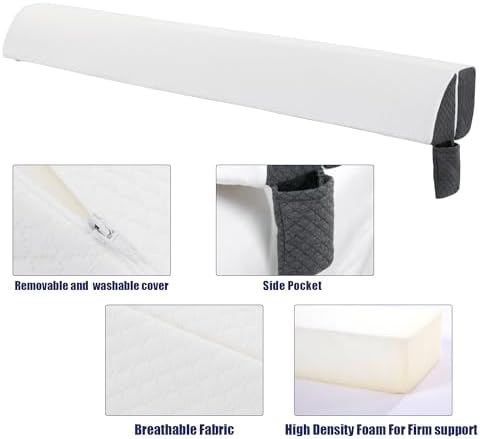 HOMBYS Pillow Wedge for Headboard Gap,Mattress Wedge Gap Filler King Size,Bed Crack Pillow,Foam Bed Gap Filler,Multifuctional Headboard Space Filler with Side Pocket,Fill The Gap (0-7")
