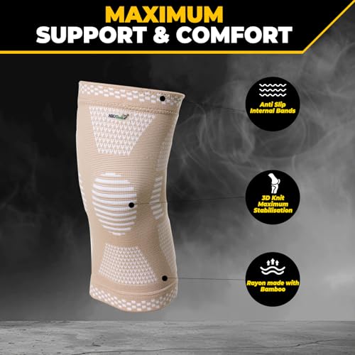 NeoTech Care Knee Support Brace - Breathable - Men, Women, Right or Left (Beige Color, Size S, 1 Pair)